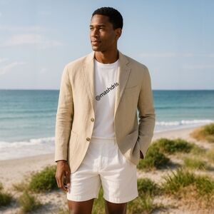 Vince Men’s Beige Relaxed Hemp Blazer -  Coastal Resort Summer Jacket - Size XXL